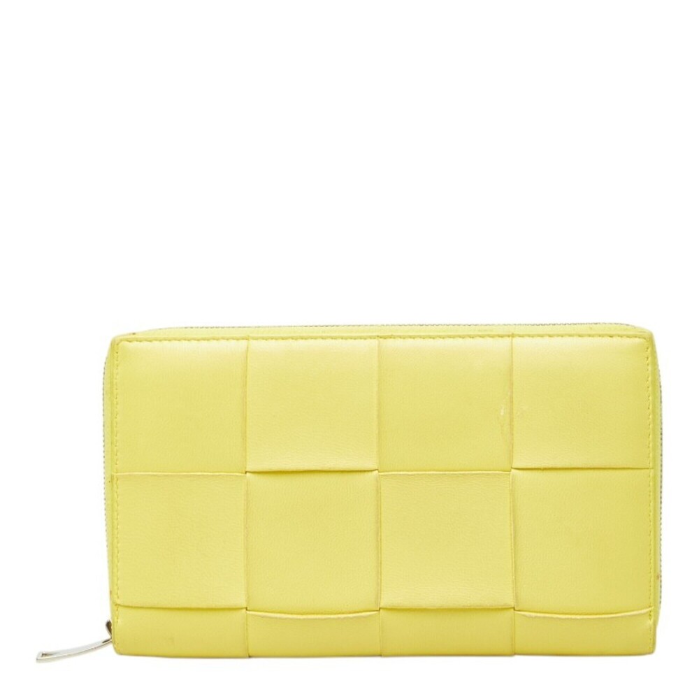 Bottega Veneta Maxi Intrecciato Round Zip Long Wallet, Yellow Leather, Women'...